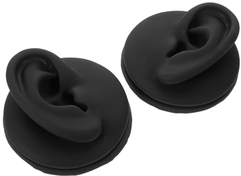 TOBBOMEY Lot de 2 Modèles D’oreilles en Silicone Noir Souple, Oreille Gauche et Droite pour Entraînement Piercing, Présentoir à Boucles D’oreilles à Clous, Accessoire Professionnel
