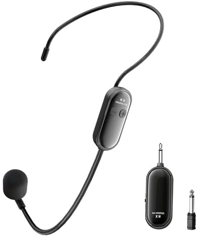 XIAOKOA Wireless Microphone Headset, 2.4 GHz Wireless Microphone, USB-C Charging Wireless Microphone System, 30 m Wireless Transmission, for Teaching, Travel Guide, Yoga, Fitness, Conferences