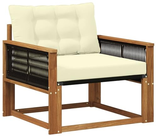 vidaXL Outdoor-Sofagarnitur Massives Akazienholz und Textilene Natur, Garten, modernes, wetterfestes, Outdoor-Sofa, Lounge-Möbel, Terrassenset, Sitzgruppe