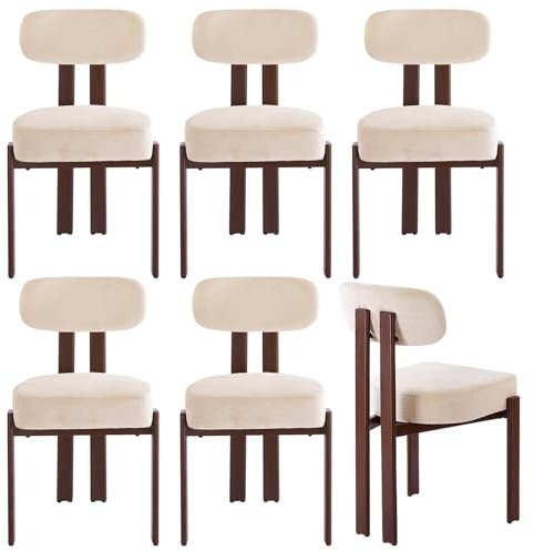 ELDIBRO 6er Set Moderne Esszimmerstühle: Komfortable Polsterstühle Bouclé mit Metallrahmen in Holzoptik - mit unsichtbaren Schrauben Ergonomisch Geformt Esszimmer Küche Lounge (Beige, 6er)