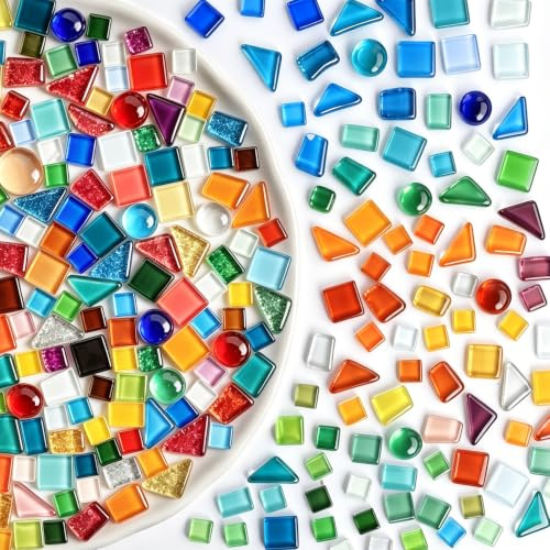 Pierres de mosaïque multicolores - 650 g - Pierres de mosaïque en verre créatives irrégulières - Mélange de bricolage pour mosaïque DIY - Décoration de la maison - Artisanat pour adultes et enfants