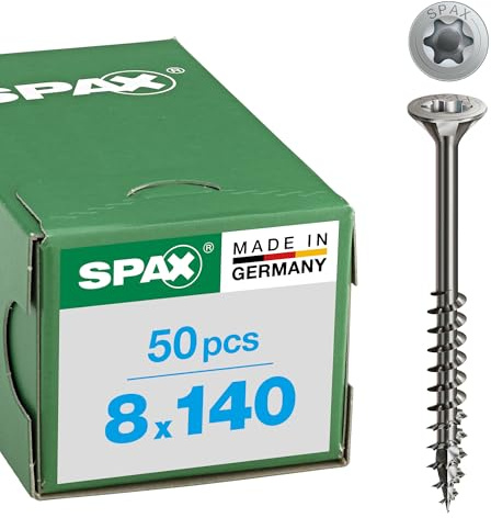 SPAX Stainless-steel screw, 8 x 140 mm, 50 pieces, partial thread, flat countersunk head, T-STAR plus T40, 4CUT, stainless steel A2-0197000801405