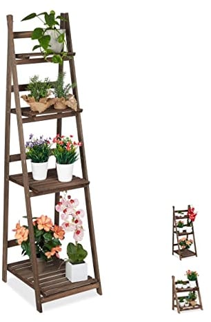 Relaxdays étagère escalier fleurs, 4 niveaux, escalier fleurs bois , pliable, échelle plantes, HlP:160x41x49cm, brun