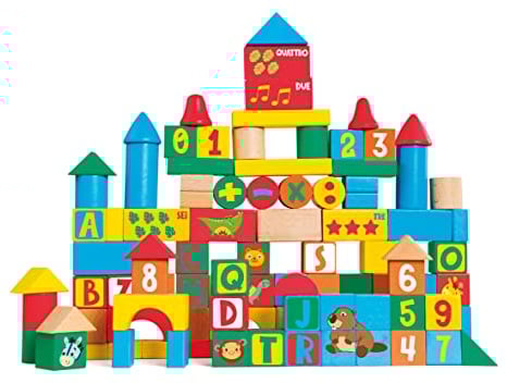 SEVI Blocchi Costruzione (100 pz.) | Trudi by Giochi in Legno educativi Prima Infanzia. Costruzioni e Giocattoli. Regalo di Natale e Compleanno per Bambini | 20x20x22cm Wood | Modello 88059