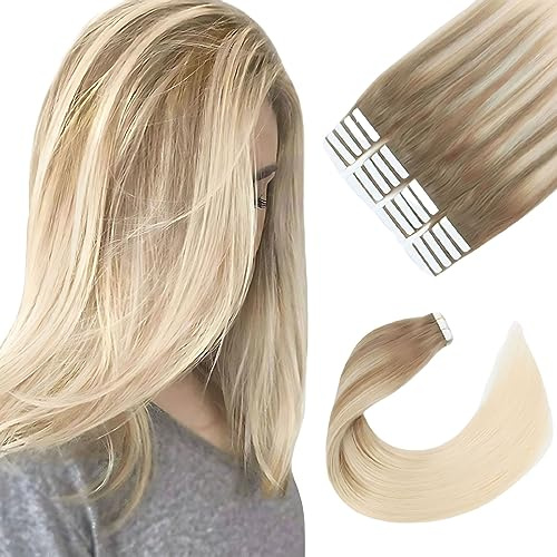 Sixstarhair Invisible Tape Extensions Echthaar Remy Hair Extensions 20pcs 50g 45cm Balayage Aschbraun Verblasst Zu Aschblond Tape In HaarverläNgerung #B8/60