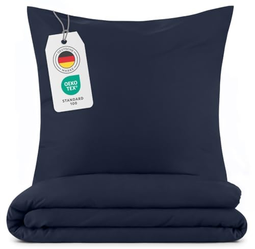 Blumtal Bettwäsche 200x200cm + 2X 40x80cm Kopfkissenbezug - Oeko-TEX zert. Mikrofaser Bettwäsche Set - Mikrofaser Bettbezug - Deckenbezug + Kissenbezug 3-teilig - Bettbezug Dark Ocean Blau