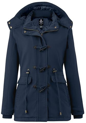 Wantdo Femme Veste Matelassée d'hiver en Coton Veste d'extérieur Résistante à l'eau Manteau Chaud à Capuche Fausse Fourrure Parka Coupe-Vent Puffer Blouson Bleu 3XL