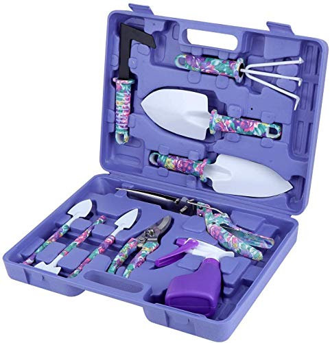 MONODEAL Outil Jardinage, Cadeau Fete des Meres, Outils de Jardin en Aluminium 10 pièces avec Sac de Jardin, Gants de toilettage de Jardin, débroussailleuse, Pelle de Jardin, Jardin Hommes Femmes