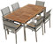 ALEOS. Gartengarnitur Edelstahl Batyline A-Grade Teak Holz Set: Tisch 160x90 cm + 6 Sessel mit Batyline Bespannung Serie Kuba-BRAUN Gastroqualität