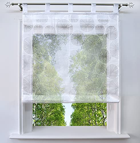 Raffrollo mit Ausbrenner Design Fenster Gardine Voile Raffgardinen mit Schlaufen (Kreis, BxH 80x150cm)