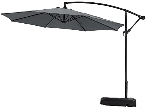 Warmiehomy Garden Parasol 3M Cantilever Banana Umbrella Outdoor Patio Sun Shade with Crank Handle Hanging Canopy Shelter (Parasol+60L Base, Dark Grey)