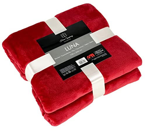 Euromat Couverture Microfibre Flanelle – Plaid Uni Doux et Confortable pour Canapé ou Lit (150x200 cm) (Rouge)