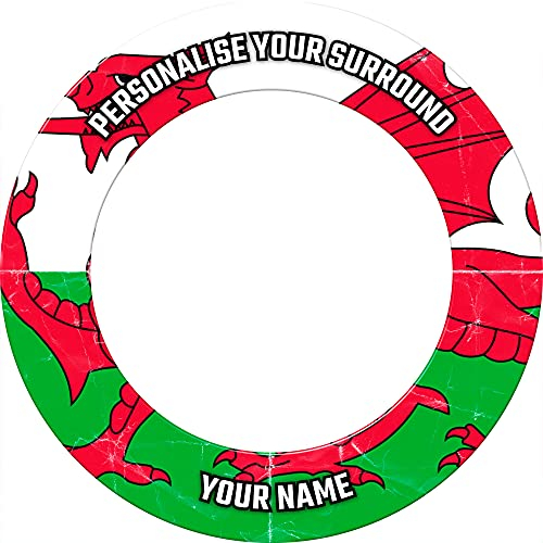 Darts Corner Dartscheiben-Einfassung | Individuell personalisiert und bedruckt Polymer Dartscheibe Surround mit Y Ddraig Goch Nationalflagge Design, Wales