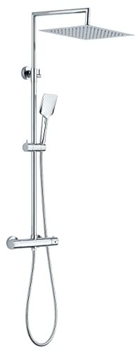 Edouard Rousseau Combidouche Otaki, Tête de Douche Orientable, Bras Télescopique Rotatif, Flexible 1,50 m, avec Mitigeur Thermostatique, Sécurité Anti-Brûlure, Inverseur Intégré, Chromé