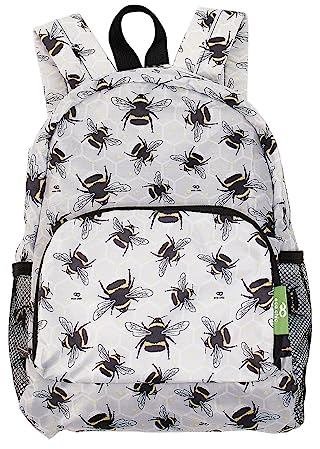 ECO CHIC leichter faltbarer Mini-Rucksack | Robuster, wasserabweisender Rucksack | Lässt sich zur Aufbewahrung in einen Beutel falten (Hummeln Graue)