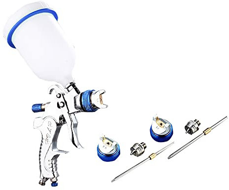 NUZAMAS Pistola de Pintura en Aerosol con alimentación por Gravedad, 3 boquillas reemplazables, 1,4 mm, 1,7 mm, 2,0 mm, Boquilla de Acero Inoxidable, Capacidad de 2 x 600 ml