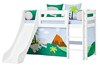 Hoppekids ECO Dream Hochbett mit Rutsche | 70x160 | Dino-Thema | Das Nordische Umweltzeichen | FSC®-zertifiziertes massives Kiefernholz aus der EU | Entworfen in Dänemark