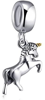 Tiny Einhorn Anhänger Unicorn Charms, Fit Pandora Weihnachten Armreif Armband, 925 Sterling Silber Horse Dangle fliegende Pferd mit Horn Bead, Geschenk für Tante/Nichte/Cousin/Familie