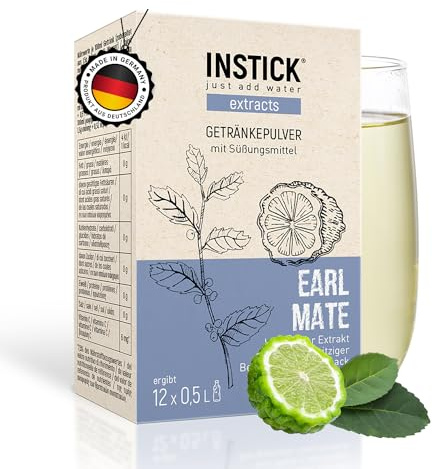 INSTICK Extracts Getränkepulver – Earl Mate (Mate-Bergamotte) 12 Sticks für je 0,5L – Zuckerfreies Erfrischungsgetränk oder Tee mit Vitamin C – Inspiriert von Früchtetee – Heiß & kalt genießen