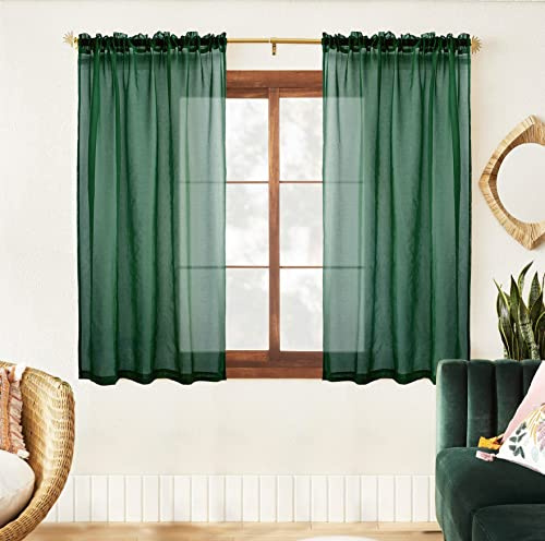 XTMYI Lot de 2 Panneaux de Rideaux Transparents Verts de 122 cm de Long, Rideaux Transparents Courts et légers pour fenêtre de Salle à Manger, Chambre d'enfant, Salle de Bain