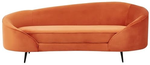 3er Sofa Samt orange gebogen oval mit schwarzen Metallbeinen Retro Glam Savar