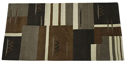 Nepal Teppich Handgeknüpft Beige Compatible with Braun Grau 100% Wolle Compatible with Orient 70x140 cm N763