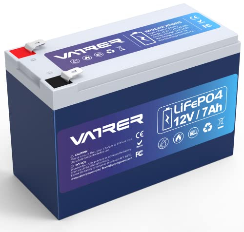 VATRER POWER Batteria LiFePO4 12V 7AH 5000+ Cicli Ricaricabile con BMS 7A, Perfetta per Impianti Solari, Monopattini e Ecoscandagli