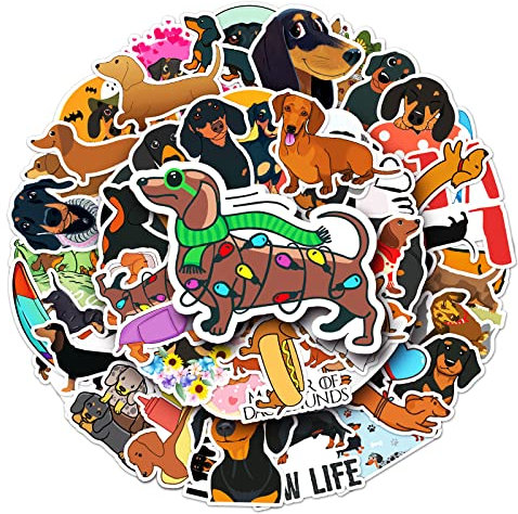 Dackel-Aufkleber für Laptop (50 Stück), Geschenk für Kinder, Teenager, Erwachsene, Mädchen, Jungen, wasserdichte Aufkleber für Wasserflasche, Dinosaurier-Vinyl-Aufkleber für Scrapbook, Telefon, Milch