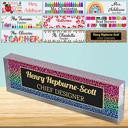 Placa de escritorio con nombre personalizada para profesores Placa acrílica personalizada con nombre en bloque para oficina Placa de escritorio personalizada-Diseño 16