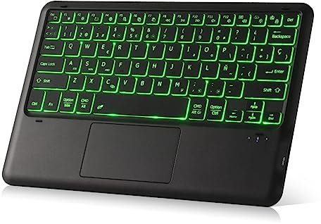 Teclado Bluetooth con Ratón Touchpad y Retroiluminación LED 11 Colores, QWERTY Español Inalámbrico Teclado para Tableta Compatible con Smart Fire TV Box iPad Smartphone Mac PC Portátil (teclado sólo)