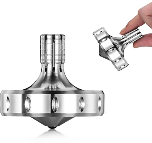 Präzisions kreisel aus Metall, perfekt ausbalanciert, sanfte Rotation, Lange Rotationszeit, leicht über 10 Minuten, tragbares EDC-Spielzeug (Silber L)
