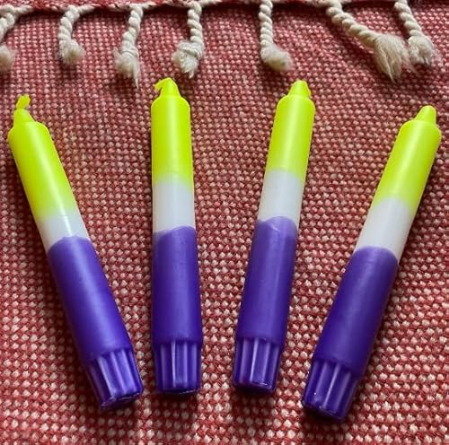 Handgefärbte Dip Dye Kerze Neon Gelb & Lila – 1 Stück Stabkerze aus Stearin (22 mm × 19 cm) – Farbverlauf Deko Kerze – moderne Tischdeko & Geschenkidee – Neonfarben