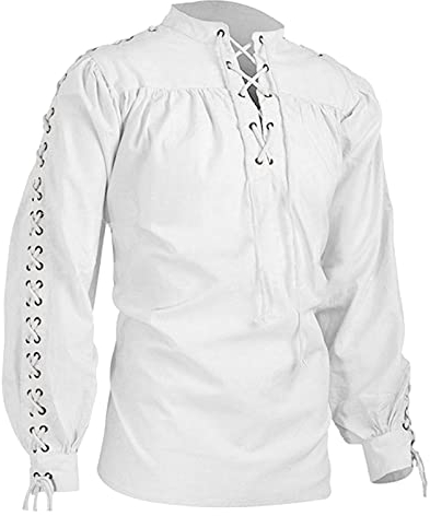 Leinen Hemden Herren, Römer Sommer Shirt Gothic Cosplay Vintage Mittelalter Hemd Wikinger Slim Fit Hemden Historische Kettenhemd Schwarz 4XL Ohne Kragen Piratenkostüm Sommerhemd