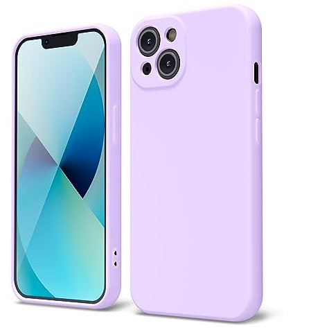 Oakxco for iPhone 13 Phone Case Liquid Silicone, Cute Thin Slim Soft Rubber TPU Plain Smooth Gel Cover for Women Girl Aesthetic, Matte Solid Protective & Shockproof Bumper, Lilac Lavender Light Purple