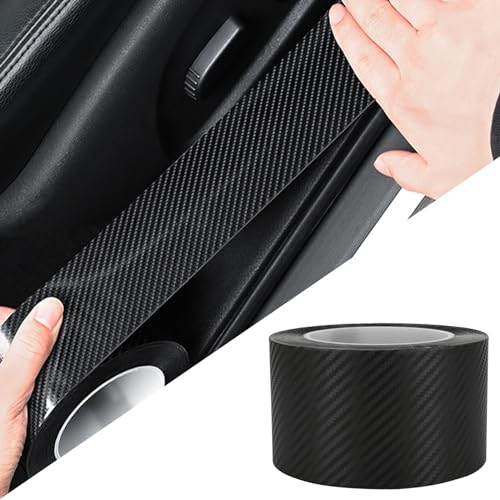 Auto Einstiegsleisten 7cm x 10m Schwarz Carbon Folie Universal Auto Einstiegsleisten Schutz Selbstklebend Lackschutzfolie Auto Stoßstangenschutz für Autotür Kantenschutz, Einstiegsleistenschutz