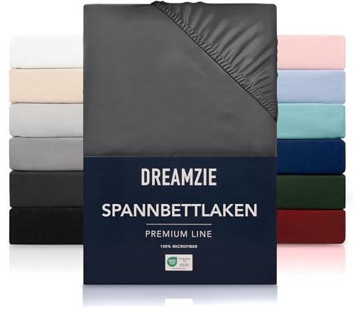 Dreamzie Spannbetttlaken 90x190 cm - Hoher Steg bis 33 cm - 100% Mikrofaser - Dunkelgrau - Schadstoffgeprüft (Oeko TEX), Bettlaken mit Gummizug