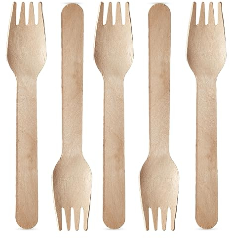 Chef Royale Pack of 50 Biodegradable Compostable Eco-Friendly Wooden Disposable Forks for Christmas Parties, Picnics, Weddings, Office