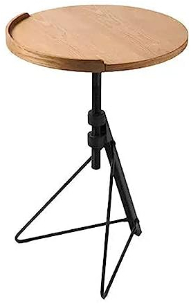 Kaffetisch Höhenverstellbarer runder Couchtisch, kleiner Couch-Snack-Beistelltisch mit neigbarem Brett, faltbarer Sofa-Nachttisch-Laptopständer, mit Holztischplatte und dreieckigen Metallbeinen Endtis