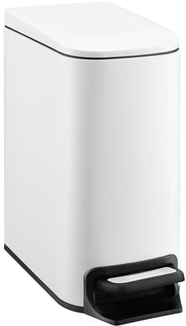 TIPGO Slim Bathroom Trash Can with Lid, 1.6 Gal, Soft Close, White