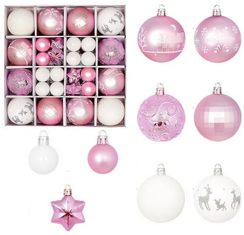 Solutra Weihnachtskugeln Kunststoff Weihnachtsbaumschmuck 44 Stück Weihnachtsbaum Kugeln Christbaumschmuck Set, 3-6CM Mehrfarbig Christbaumkugeln Kunststoff Weihnachtsdeko