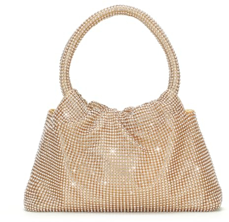 UBORSE Damen Clutch Abendtasche Glitzer Umhängetasche kleine Pailletten Handtasche Schultertasche Kette Tasche für Hochzeit Braut Party Disko - Gold
