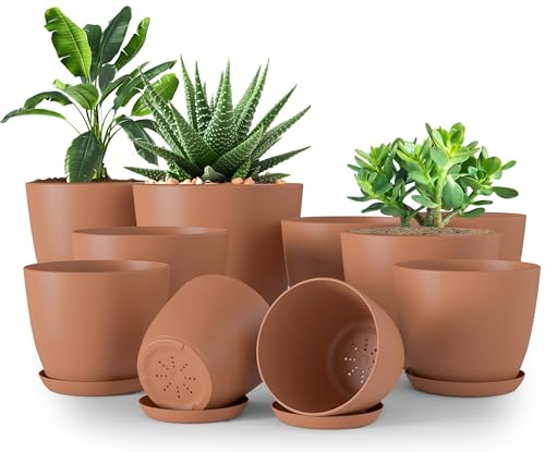 Utopia Home Lot de 10 Pots de Fleurs 18/17/15/13/12 cm Plantpot avec Soucoupe pour la Cuisine, Le Balcon, Les Plantes de Jardin, Les Pots de Fleurs de pépinière pour l'intérieur Terre Cuite.