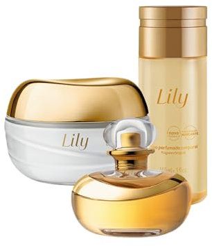 O Boticário Lily Geschenkset, Parfüm und Hautpflege mit 3 Produkten, Feuchtigkeitscreme für den Körper, 250 g, parfümiertes Körperöl 150 ml und Eau de Parfum EDP 75 ml