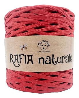 rocca di Rafia Naturale 100% ecologica da 250g - 265metri per le tue borse handmade estive o cappelli (rosso - PIATTA)