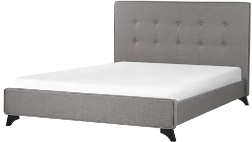 Beliani Polsterbett Leinenoptik grau mit Lattenrost 140x200 cm hohes Kopfteil Ambassador