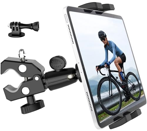 Dosvsi Fahrrad-Tablet-Halterung, Metall-Motorrad-Tablet-Halterung, Anti-Shake-Lenkerklemme für iPad Pro 12,9/11/Air/Mini, Galaxy Tabs, Z Fold, iPhone, passend für 4-13 Zoll Tablets, 1/4 Zoll