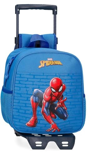 Marvel Joumma Spiderman-Überwachungsrucksack mit Wagen in Blau, 23 x 25 x 10 cm, Polyester, 5,25 l, blau, Talla única, Vorschulrucksack mit Trolley