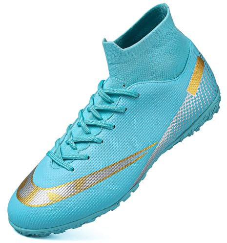 ASOCO DREAM Scarpe da Calcio Uomo Professionale Scarpe da Calcetto Erba Sportivo All'aperto Teenager Scarpe da Allenamento,Turchese,38 EU