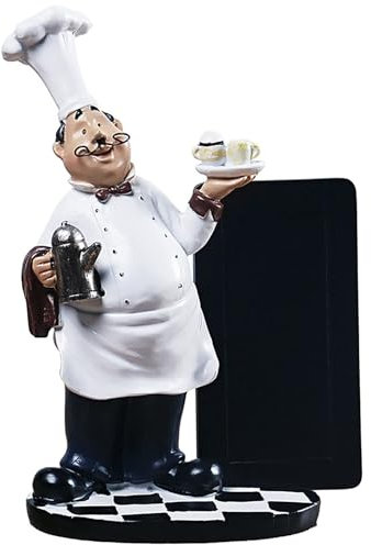 JTBDWOSK Chefkoch Figur,Harz Küchenchef Statue mit Koch-Nachrichtenbrett,Miniatur Chef Resin Figur,Kochen Koch Home Restaurant Cafe Tischdekoration Sammlerstück Geschenke,Schwarz