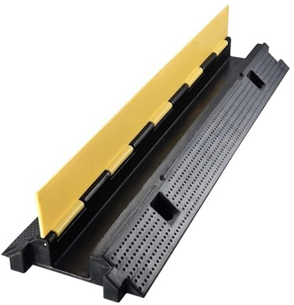 Yqyc 1 Pack Passacavo a Pavimento in Gomma, 1 Canale, Rampa di Protezione per Cavi in Nero Giallo, capacità di Carico di 5000Kg, 100X32X3,2Cm